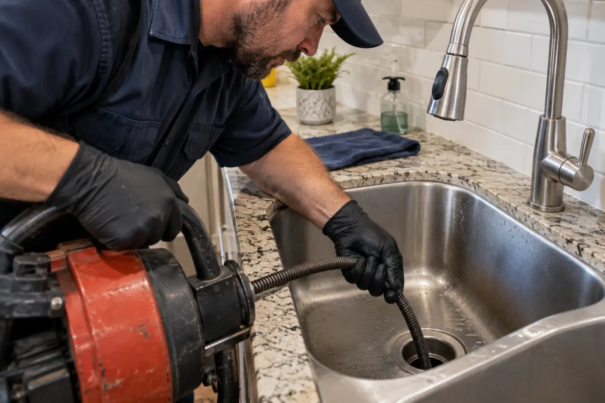 Debris-clogged outdoor drain being cleared during a drain cleaning service in Naples, Florida.