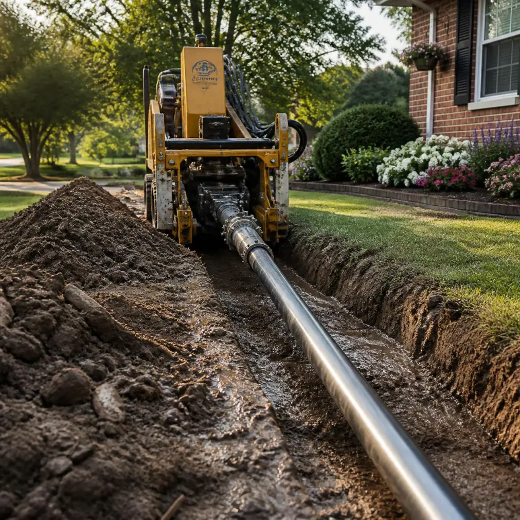 Pipe bursting equipment replacing a damaged underground pipe in Naples, Florida.