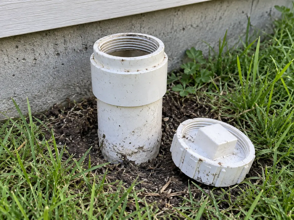 Sewer access cover during a sewer line service in Naples, Florida.
