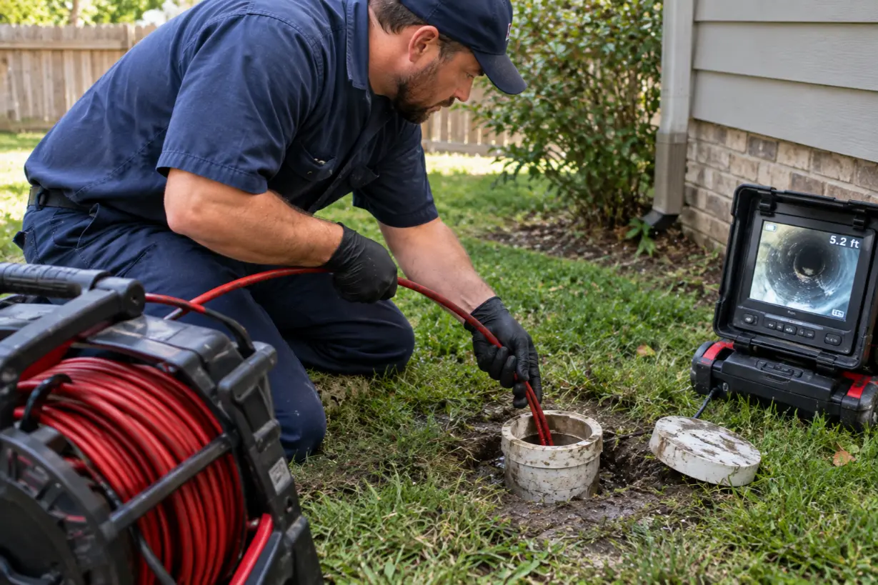 Sewer access cover during a professional sewer line inspection in Naples, Florida.