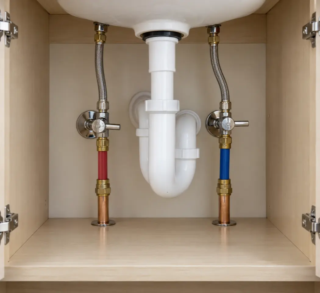 Home water supply pipes and shut-off valves serviced in Naples, Florida.